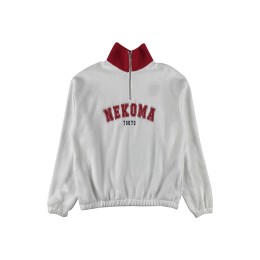 Design red contrast white fashion sweatshirt Customized half-chest zipper short sweatshirt Elastic elastic at hem and cuffs Polar fleece sweatshirt style design Z666 Design red contrast white fashion sweatshirt Customized half-chest zipper short sweatshirt Elastic elastic at hem and cuffs Polar fleece sweatshirt style design Z666